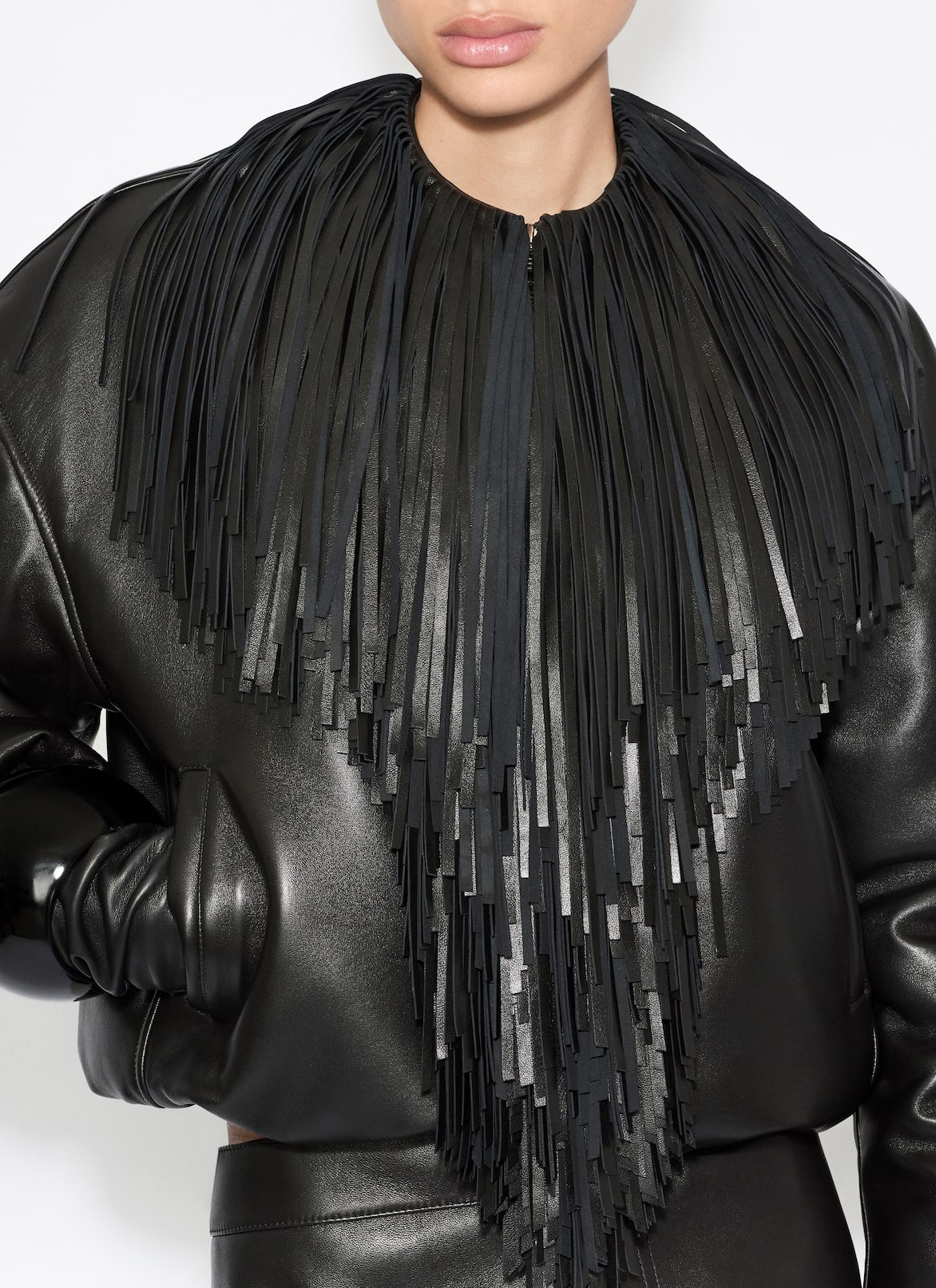 FRINGED LEATHER BOMBER JACKET ALAÏA  FRINGED LEATHER BOMBER JACKET